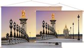 Zonsopgang op de Pont Alexandre III over de Seine in Parijs - Foto op Textielposter - 120 x 80 cm