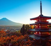 Mount Fuji gezien vanaf de Chureito Pagoda in Kawaguchiko - Fotobehang (in banen) - 250 x 260 cm