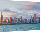 Downtown Chicago skyline bij zonsondergang in Illinois - Foto op Canvas - 45 x 30 cm
