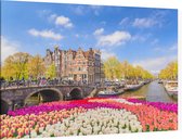 Een kleurrijke lente met tulpenbloemen in Amsterdam - Foto op Canvas - 90 x 60 cm