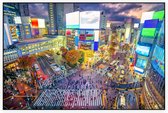 Beroemde Shibuya Crossing bij neon verlichting in Tokio  - Foto op Akoestisch paneel - 150 x 100 cm