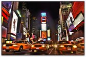 Gele taxi's op Times Square in nachtelijk New York - Foto op Akoestisch paneel - 150 x 100 cm