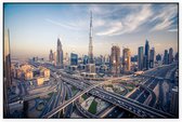 Drukke verkeersaders voor de Burj Khalifa in Dubai - Foto op Akoestisch paneel - 90 x 60 cm