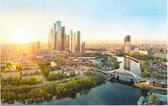 Zonsopkomst boven de skyline van Moskou City District - Foto op Forex - 90 x 60 cm