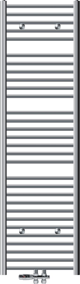 Badkamer radiator middenaansluiting 500x1800 mm chroom recht met voetaansluitset LuxeBath