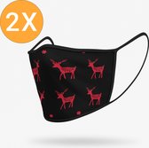 Duopack: Kerst rendieren zwart/rood wasbare mondmasker - L / Stoffen mondkapjes met print / Wasbare Mondkapjes / Mondkapjes / Uitwasbaar / Herbruikbare Mondkapjes / Herbruikbaar / Ov geschikt
