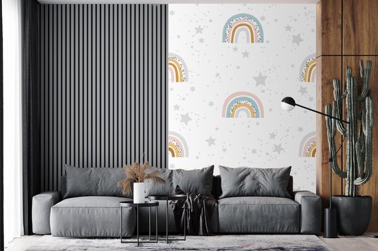 Motif enfant avec des arcs-en-ciel et des étoiles sur fond blanc 225x350 cm