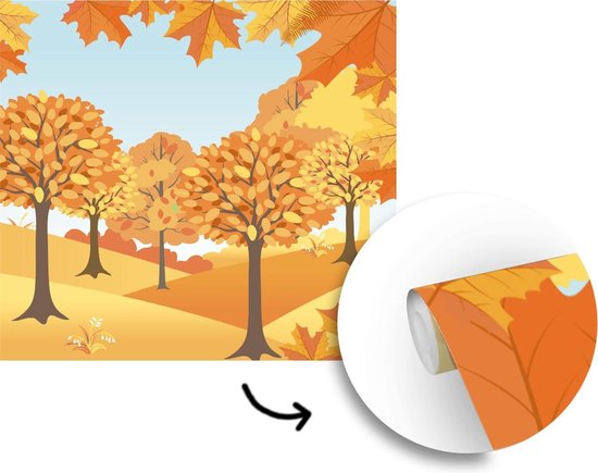 Papier peint photo peint vinyle - Une illustration d'arbres d'automne largeur 300 cm x hauteur 300 cm - Tirage photo sur papier peint (disponible en 7 tailles)