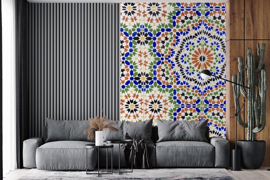 Papier peint - Papier peint photo peint Un détail de mosaïque avec de nombreuses formes différentes - Largeur 170 cm x hauteur 260 cm