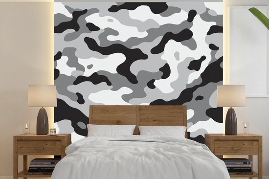 Behang - Fotobehang Zwart-wit camouflage patroon - Breedte 260 cm x hoogte  260 cm | bol.com