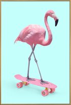 JUNIQE - Poster met kunststof lijst Skate Flamingo -40x60 /Blauw &