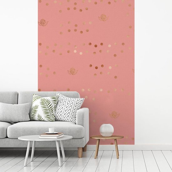 Behang - Fotobehang Patronen - Roze - Rozen - Luxe - Breedte 225 cm x hoogte 350 cm