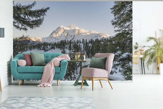 Papier peint Papier peint photo en vinyle - Une route de montagne avec vue sur le paysage américain à Noël largeur 360 cm x hauteur 240 cm - Tirage photo sur papier peint (disponible en 7 tailles)