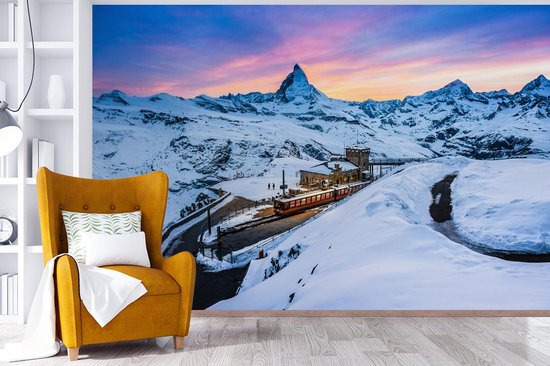 Twilight at the Swiss Matterhorn at Gornergrat-Bahn Papier peint photo vinyle largeur 360 cm x hauteur 240 cm - Tirage photo sur papier peint (disponible en 7 tailles)