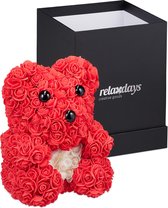 Relaxdays Rozenbeer met geschenkdoos - bloemenbeer gift box - roosbeer - rose bear