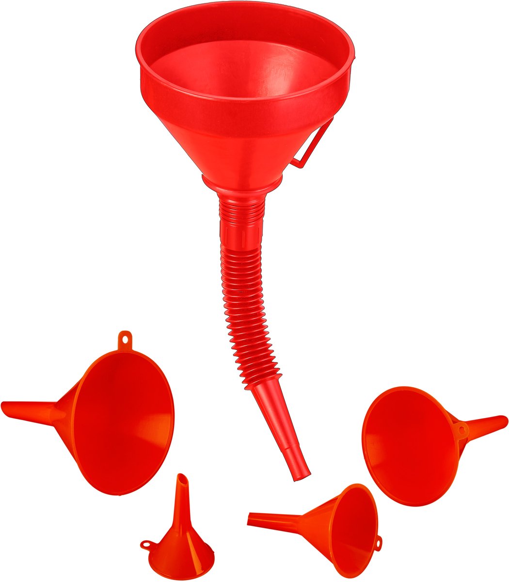 olietrechter set - 5 groottes - met slang - zeef - bezinetrechter - keukentrechter