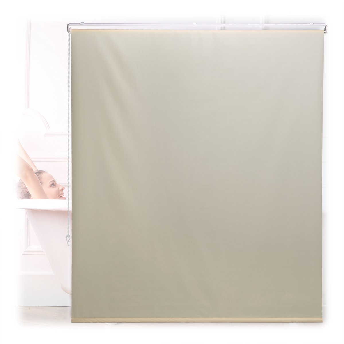 Relaxdays Douche rolgordijn beige - douchegordijn - gordijn badkamer - waterafstotend - 140x240cm