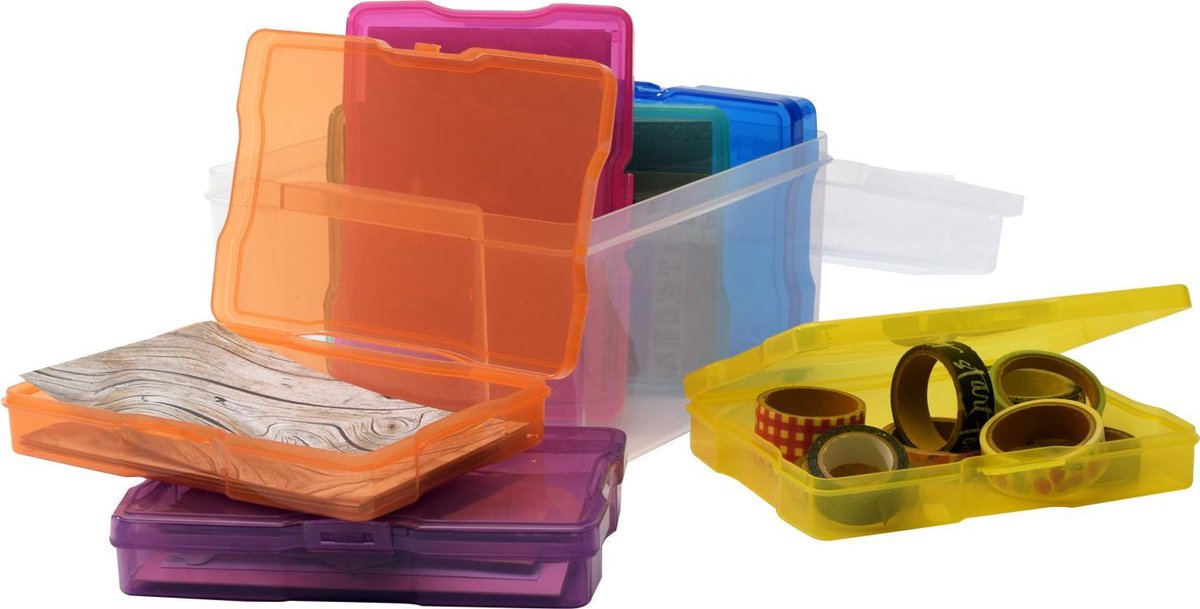 Vaessen Creative Boîte de rangement colorée avec 16 boîtes, système de  rangement, transparent et coloré transparent pour les outils de bricolage,  les outils de rangement, les bijoux et les jouets : 