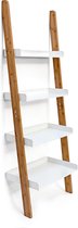 Relaxdays ladderrek bamboe - traprek - opbergrek - ladder rek wit - houten rek