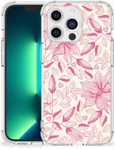 Telefoonhoesje  iPhone 13 Pro Max TPU Case anti-shock met transparante rand Roze Bloemen