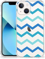 GSM Hoesje Geschikt voor iPhone13 mini Trendy Telefoonhoesjes met transparante rand Zigzag Blauw