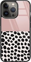 iPhone 13 Pro hoesje glass - Stippen roze | Apple iPhone 13 Pro  case | Hardcase backcover zwart