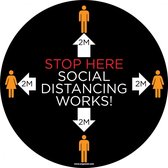 Vloersticker 'Stop here, social distancing works', 100 mm