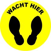 Wacht hier vloersticker, geel zwart, 10 stuks 100 mm