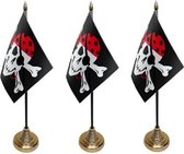 5x stuks Piratenvlaggetjes tafelvlaggetje op voetje One Eyed Jack - Kinder verjaardag thema feestartikelen