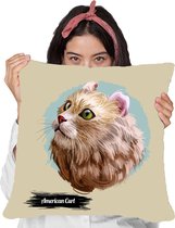 Sierkussen - American Curl Met Je Eigen Naam - Wit - 45 Cm X 45 Cm
