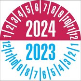 Keuringssticker met 2 jaartallen, 35 mm, 10 stuks per vel 2024/2023