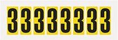 Cijfer stickers geel/zwart teksthoogte: 50 mm Cijfer 3
