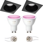 Pragmi Minko Pro - Inbouw Vierkant - Mat Zwart - Verdiept - 90mm - Philips Hue - LED Spot Set GU10 - White and Color Ambiance - Bluetooth - BSE
