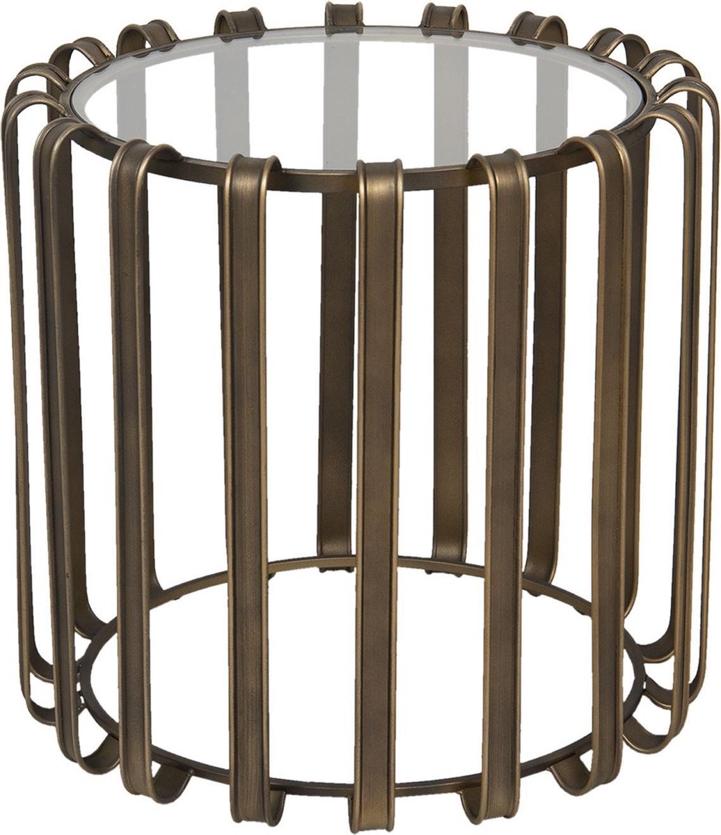 Bijzettafel Ø 47*45 cm Bruin Ijzer Glas Rond Side table Tafeltje