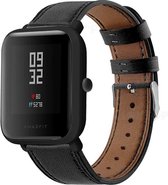 Leer Smartwatch bandje - Geschikt voor  Xiaomi Amazfit Bip bandje leer - strak-zwart - Horlogeband / Polsband / Armband