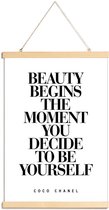 JUNIQE - Posterhanger Beauty Begins - Coco Chanel quote -30x45 /Wit &