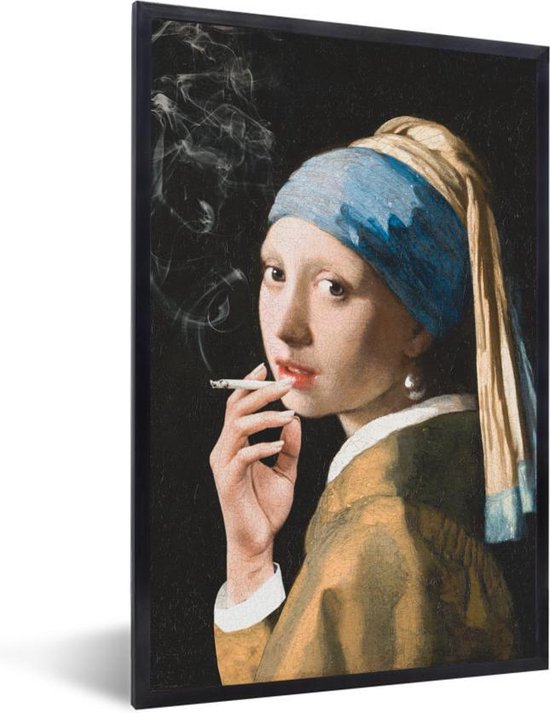 Meisje met de parel van oude meester Johannes Vermeer met een sigaret 40x60  cm | bol.com