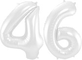 De Ballonnenkoning - Folieballon Cijfer 46 Wit Metallic Mat - 86 cm