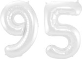 De Ballonnenkoning - Folieballon Cijfer 43 Wit Metallic Mat - 86 cm