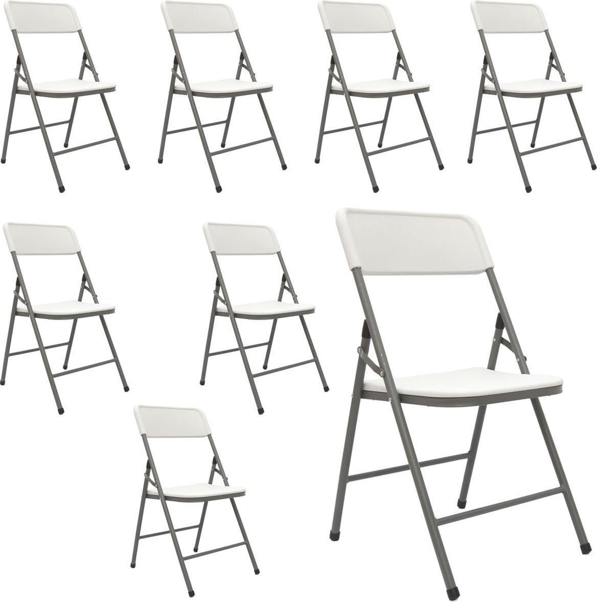 Tot 150kg: 8 Draagbare Klapstoelen van Kunststof - Opvouwbare Kunststof Stoelen - Tuinstoelen Wit
