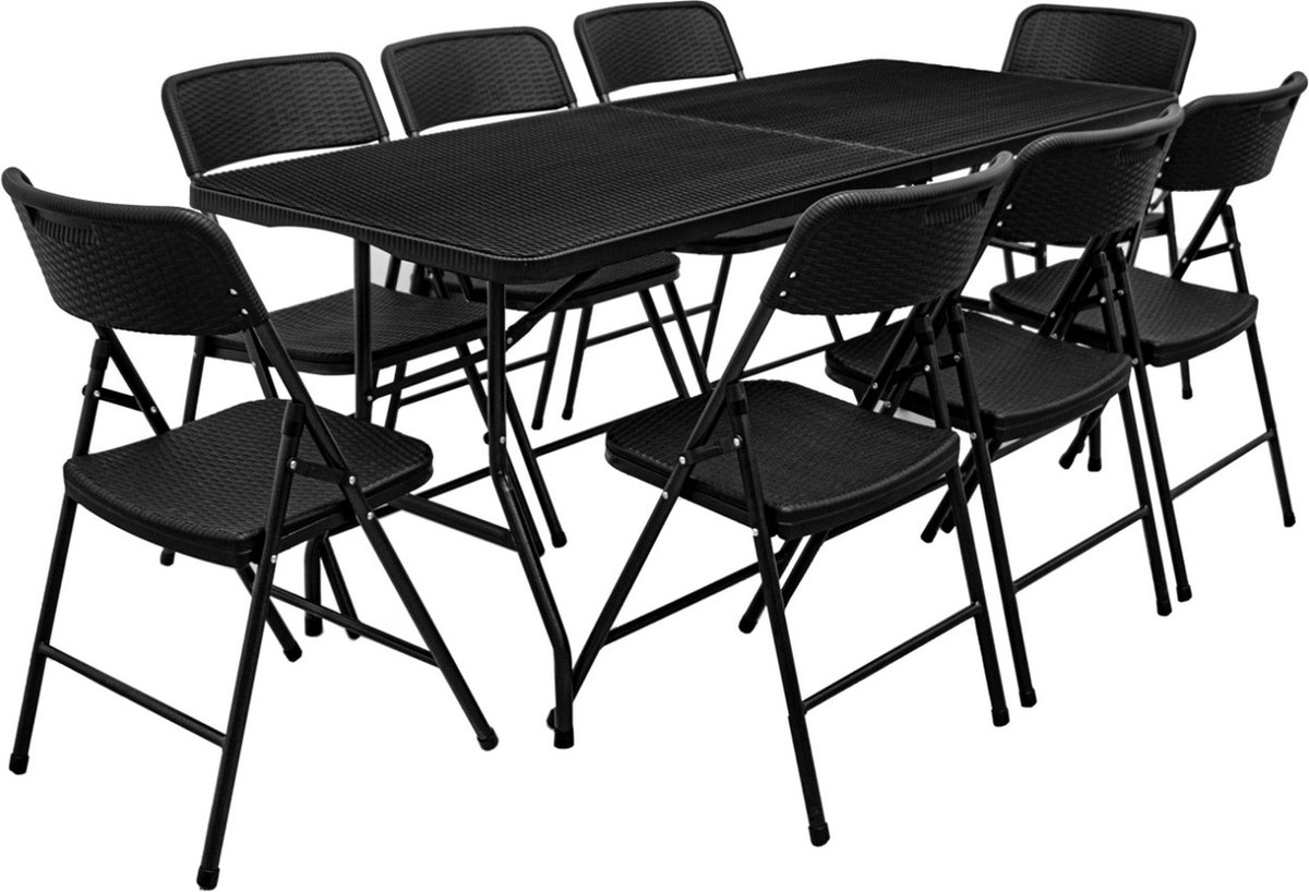 Tuinzitgroep - 180 cm tafel met 8 stoelen - Tuinmeubelset in rotan-look - Klapbaar Kunststof