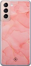 Samsung S21 hoesje siliconen - Marmer roze | Samsung Galaxy S21 case | Roze | TPU backcover transparant