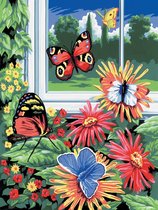 Schilderen op nummer - Paint by numbers - Bloemen en vlinder festijn 22x30cm - Schilderen op nummer volwassenen - Paint by numbers volwassenen