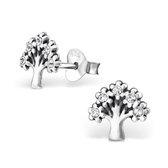 Aramat jewels ® - Zilveren oorbellen levensboom zilver transparant 8mm x 7mm