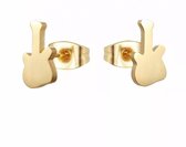 Aramat jewels ® - Zweerknopjes oorbellen gitaar goudkleurig chirurgisch staal 10mm