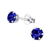 Aramat jewels ® - Oorbellen rond zirkonia 925 zilver saffier blauw 5mm