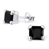 Aramat jewels ® - Oorbellen vierkant zirkonia 925 zilver zwart 6mm