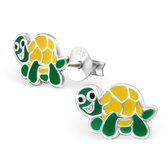 Aramat jewels ® - Oorbellen schildpad zilver groen geel kinderen 10mm