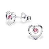 Aramat jewels ® - Oorbellen open hartje kristal 925 zilver licht roze 7mm