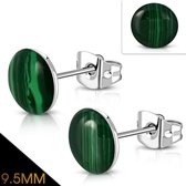 Aramat jewels ® - Ronde zweerknopjes marmerlook groen acryl staal 9.5mm